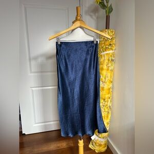 ARITZIA Babaton Navy Blue Midi Silk Slip Skirt Size 0